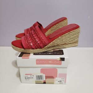 Bandolino Red Leather Slip On Espadrilles Wedge Women's Sandals Sz 8M